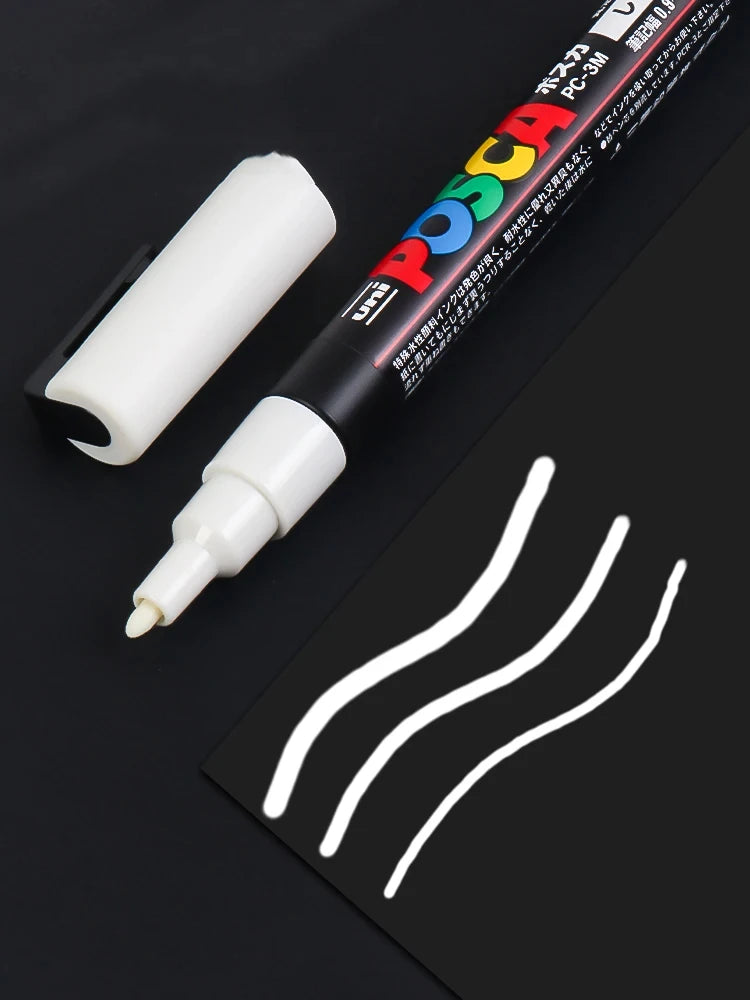 UNI POSCA Acrylic Marker Pen – White or Black Paint Pen for Posters, Graffiti, and Art Projects – PC-1M / 3M / 5M Tip Sizes (1PC)