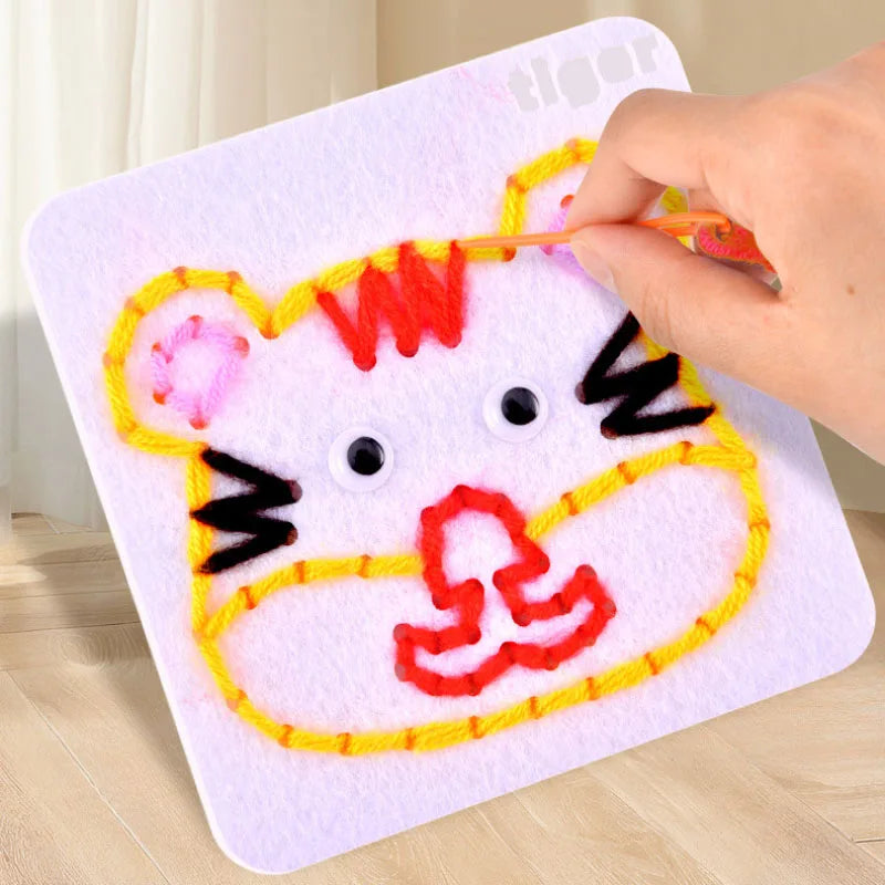 Montessori Non-woven Fabric Lacing Toys for Toddlers Kids Cartoon Animal Sewing Kit Fine Motor Skill Busy Board DIY Art Craft