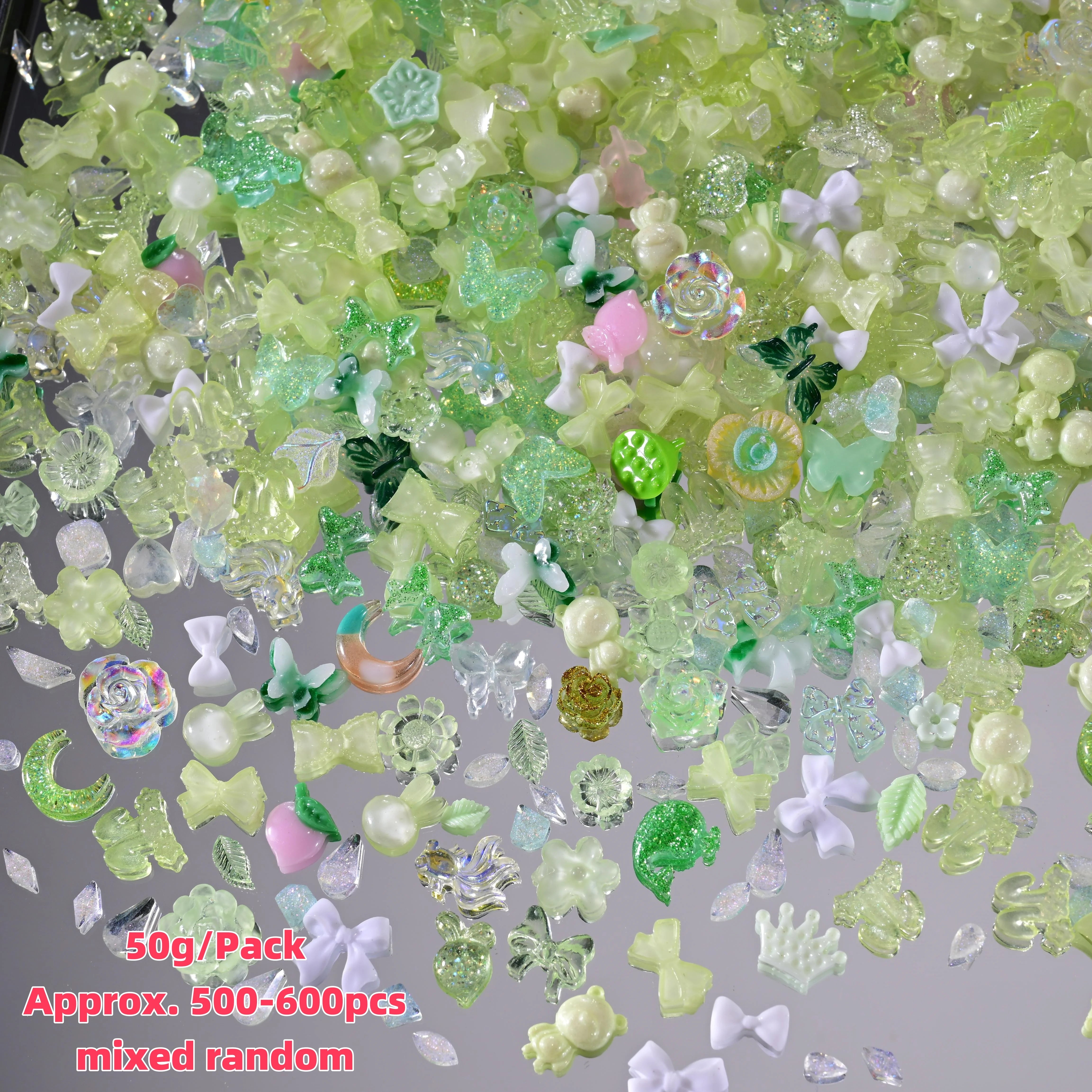 500–600pcs Mixed Resin Nail Art Charms – Y2K Flower, Heart, and Bear Decorations for DIY Manicure Accessories