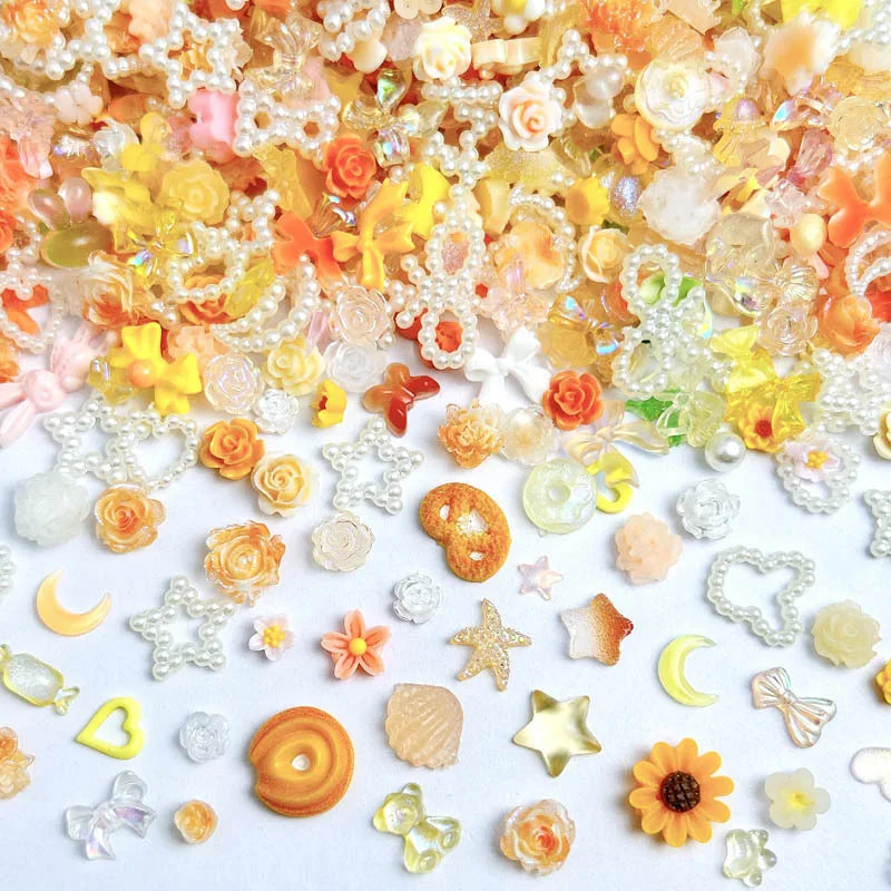50-Piece Mixed Resin Nail Charms – Bow, Heart, Flower, Star, Cookie & Fruit Decorations for DIY Nail Art