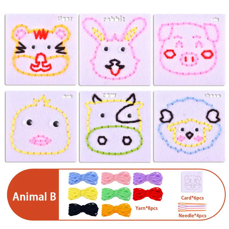 Montessori Non-woven Fabric Lacing Toys for Toddlers Kids Cartoon Animal Sewing Kit Fine Motor Skill Busy Board DIY Art Craft