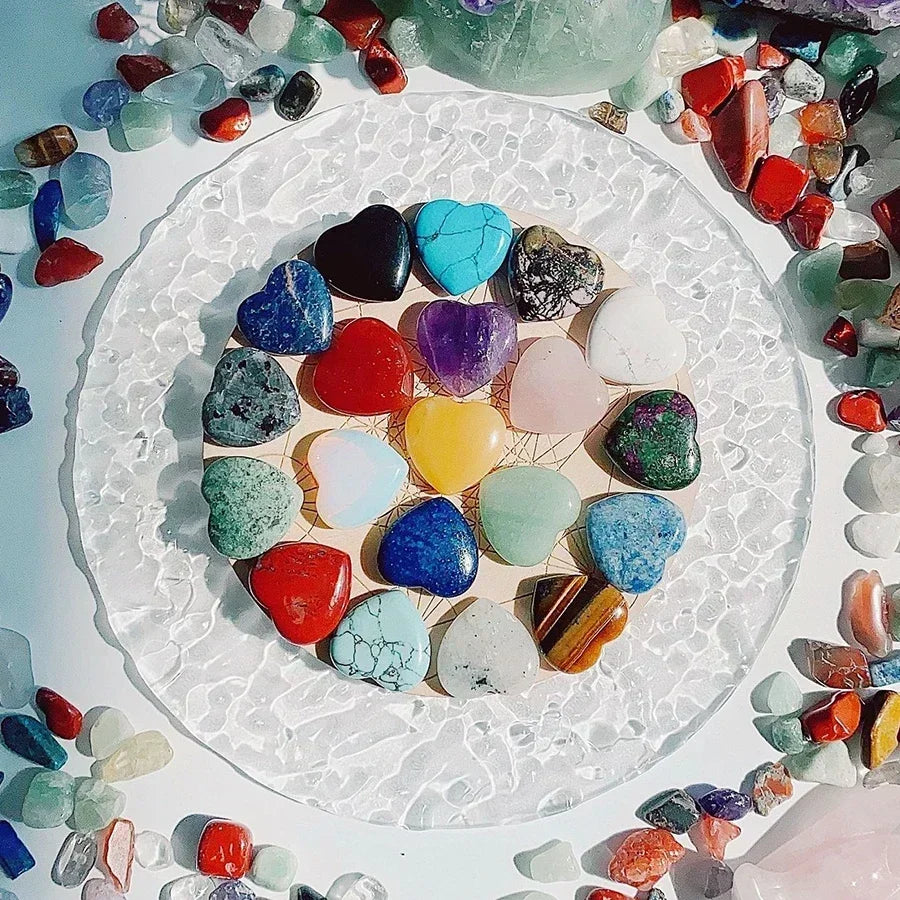 10/20/30PCS Heart Shape Natural Crystal Stones – Amethyst, Agate, Mineral Healing Specimens