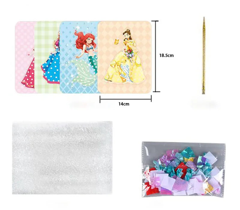 3pcs Princess Poking Art Craft Kit – DIY Sticker Fabric Cards for Kids – Creative Puzzle Painting and Dressing Game Toy