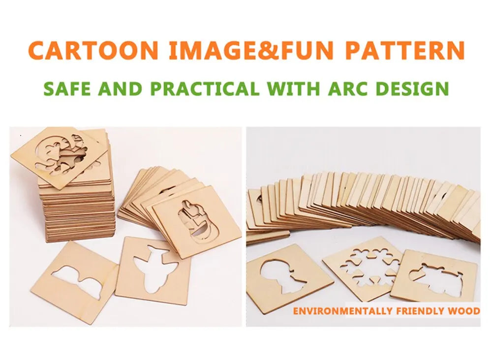 20pcs Montessori Kids Toys Drawing Toys Wooden DIY Painting Template Stencils Learning Educational Toys for Children Gift
