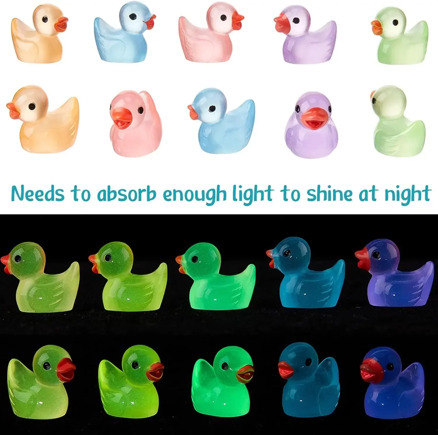 50/100/200pcs Luminous Mini Duck Figurines – Glow in the Dark Fairy Garden Accessories, Moss Microlandscape Ornaments, Home and Craft Décor