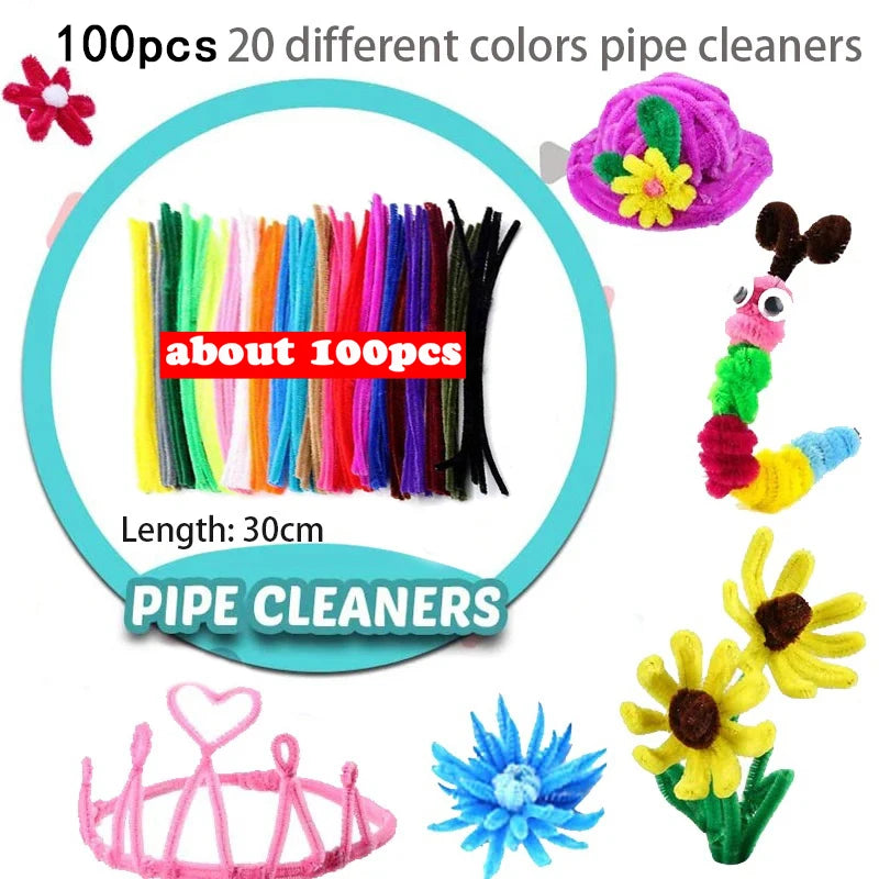 300pcs Kids Art & Craft Supplies Set – Pipe Cleaners, Pompoms & Self-Adhesive Wiggle Eyes – DIY Activities, Classroom Projects & Party Crafts