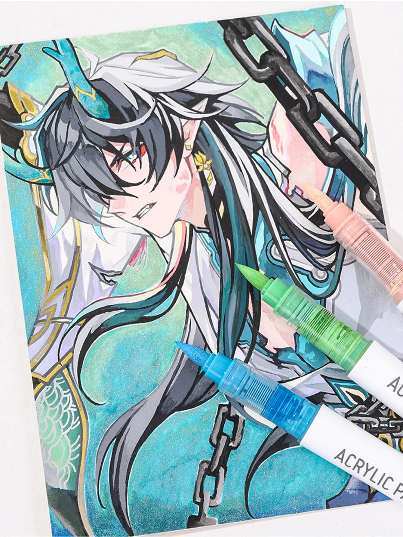 Languo 9-Piece Soft Brush Acrylic Marker Pen Set – DIY Art Markers for Hand Drawing, Painting, and Graffiti (M720)