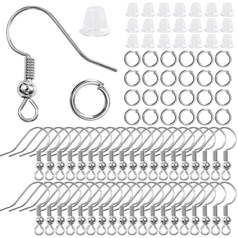 300-Piece Earring Findings Set – Hypoallergenic Hooks, Jump Rings, and Clear Rubber Backs for DIY Jewelry Making