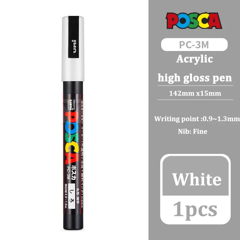 UNI POSCA Acrylic Marker Pen – White or Black Paint Pen for Posters, Graffiti, and Art Projects – PC-1M / 3M / 5M Tip Sizes (1PC)