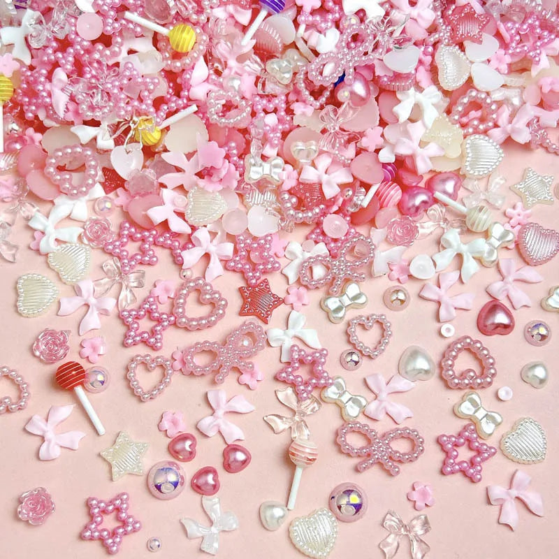 50-Piece Mixed Resin Nail Charms – Bow, Heart, Flower, Star, Cookie & Fruit Decorations for DIY Nail Art