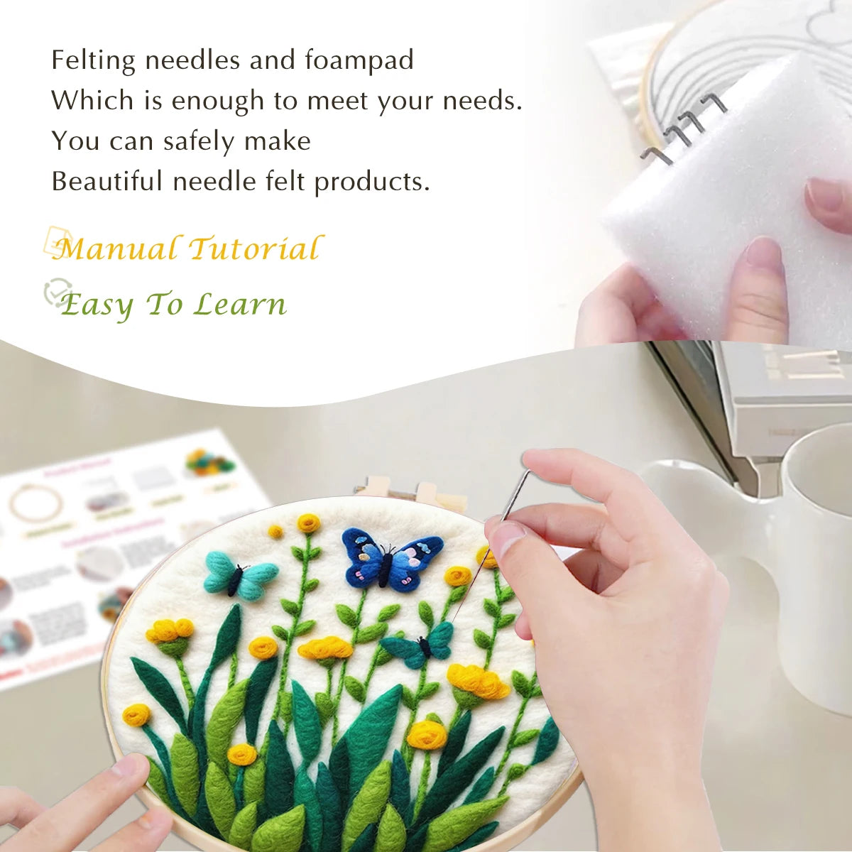 PhotoCustom 1 Pack Wool Embroidery Kit Creative Diy Cow Wool Needle Felt Painting Animal Picture Diy Kit Craft Ideas Gift