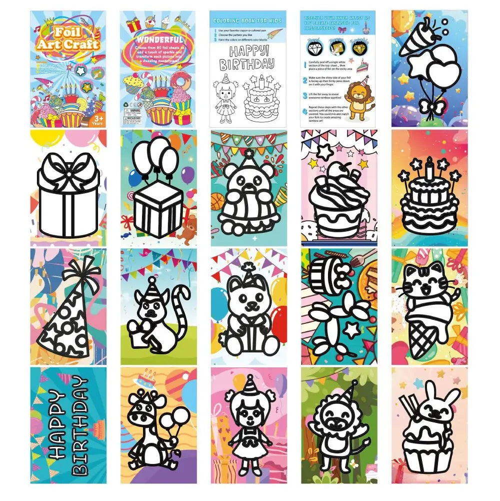 DIY Magic Transfer Painting Mini Coloring Book – Kids Foil Art & Craft Set, Educational Montessori Drawing Toy, Birthday Gift