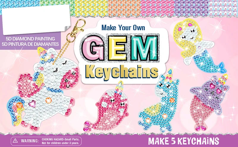 5pcs 5D Diamond Painting by Numbers Make Your Own GEM Keychains Unicorn Mermaid Arts Crafts Kids 8-12 Age Easter Basket Stuffers