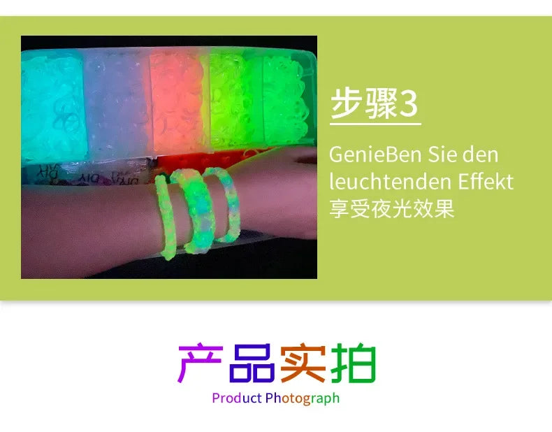 15,000pcs Rainbow Luminous Rubber Bands Loom Kit – DIY Bracelet Making Set for Kids