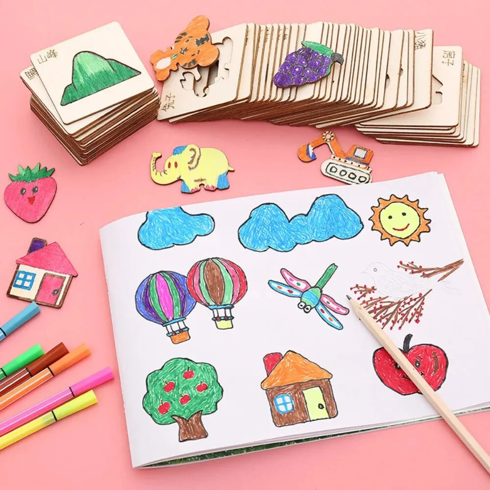 20pcs Montessori Kids Toys Drawing Toys Wooden DIY Painting Template Stencils Learning Educational Toys for Children Gift