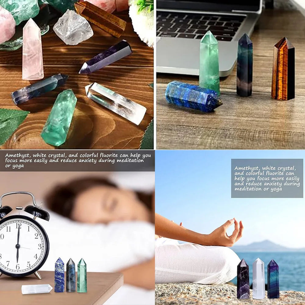 Natural Crystal Point Wand – Rose Quartz, Amethyst & Healing Stones for Witchcraft, Meditation, and Home Decoration