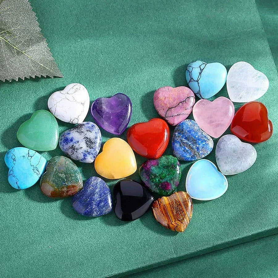 10/20/30PCS Heart Shape Natural Crystal Stones – Amethyst, Agate, Mineral Healing Specimens