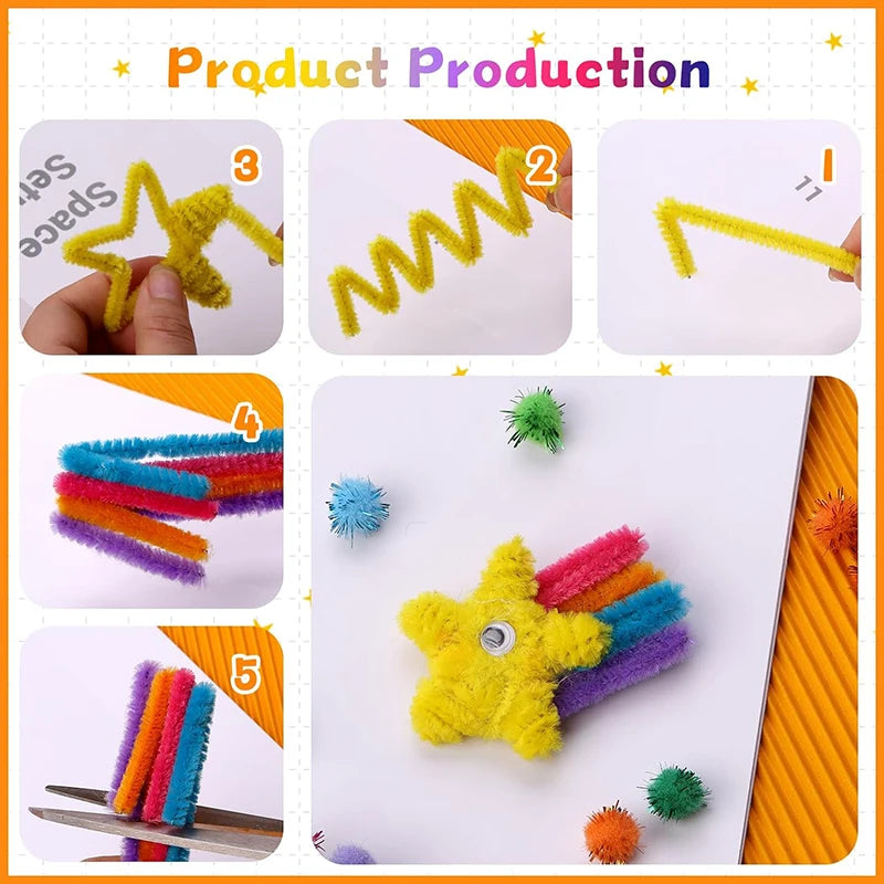 300pcs Kids Art & Craft Supplies Set – Pipe Cleaners, Pompoms & Self-Adhesive Wiggle Eyes – DIY Activities, Classroom Projects & Party Crafts