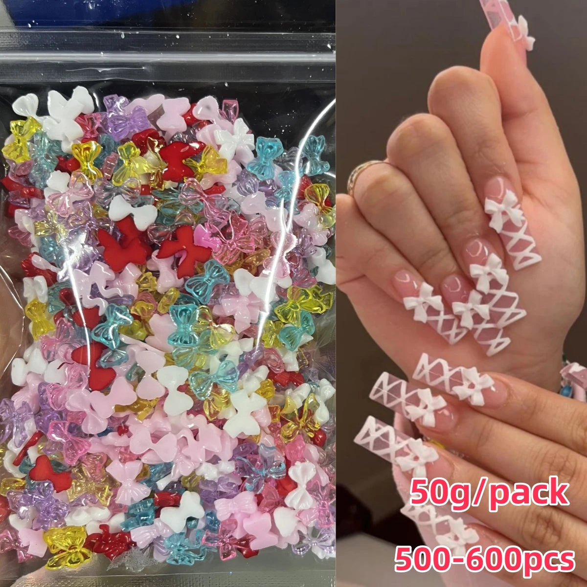 500–600pcs Mixed Resin Nail Art Charms – Y2K Flower, Heart, and Bear Decorations for DIY Manicure Accessories