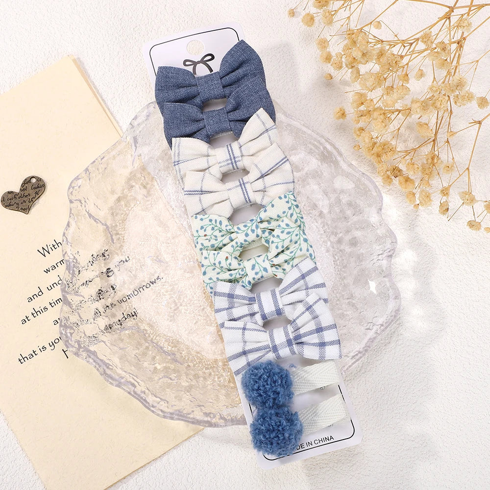 10-Piece Rainbow Fabric Bow Hair Clips – Handmade Printed Barrette Set for Girls, Mini Bangs Bows, Spring 2025 Style