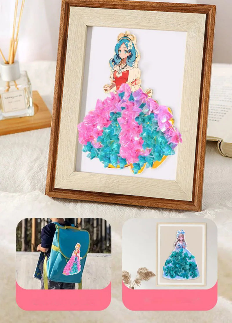3pcs Princess Poking Art Craft Kit – DIY Sticker Fabric Cards for Kids – Creative Puzzle Painting and Dressing Game Toy