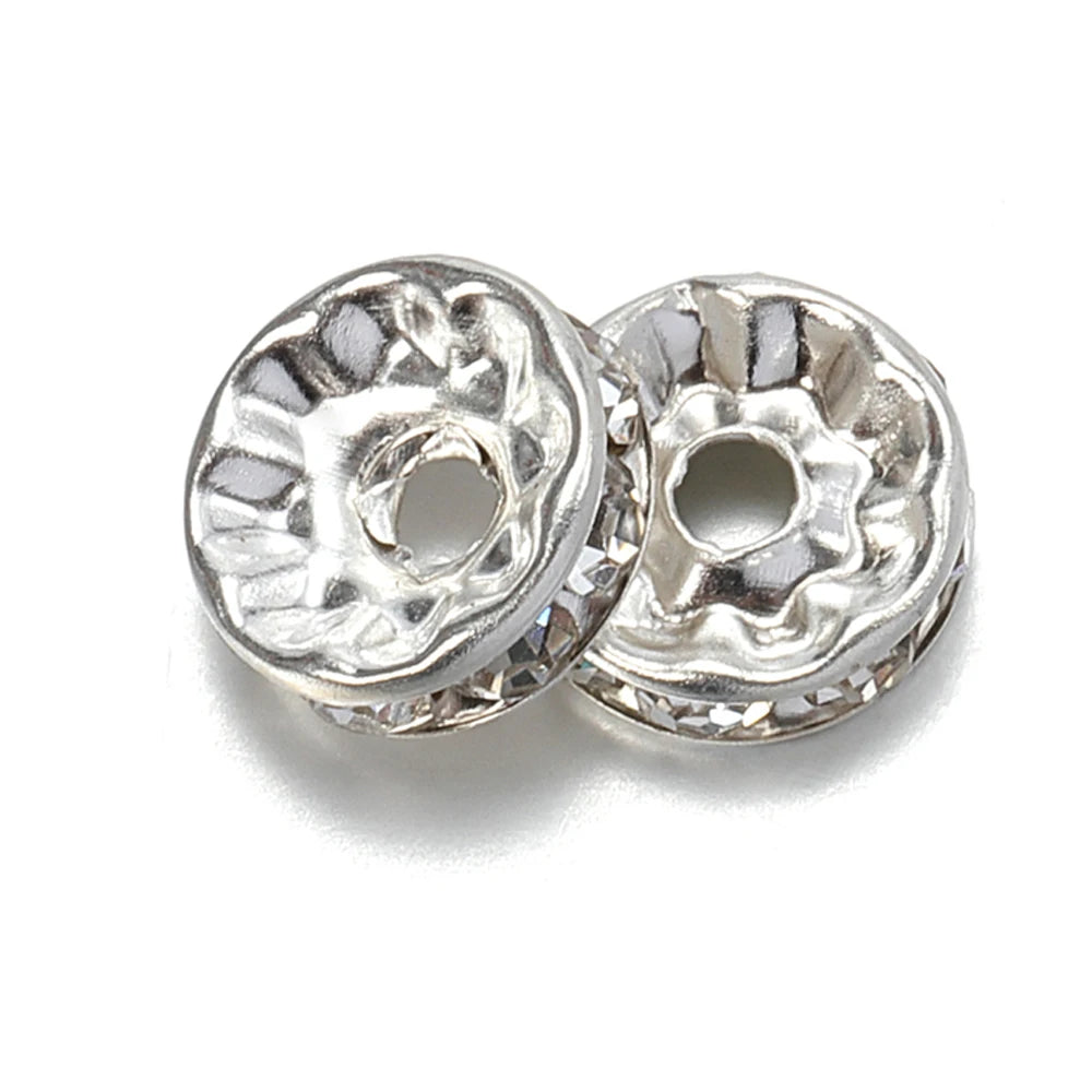 100-Piece Silver Crystal Rhinestone Spacer Beads – Loose Beads for DIY Bracelets, Necklaces, and Jewelry Making