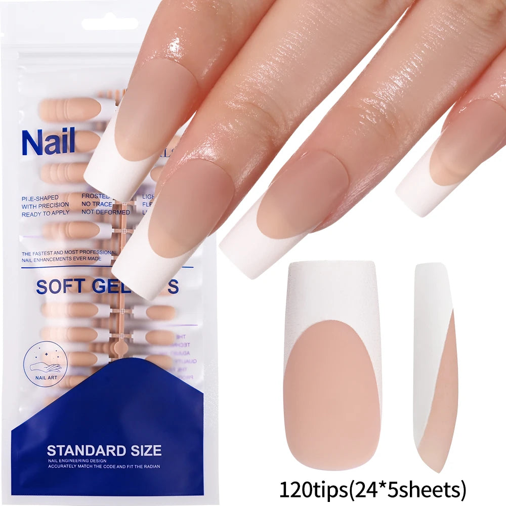 240/120pcs Colorful French Short Square Press-On Nails – Full Cover Ballerina Fake Nail Tips