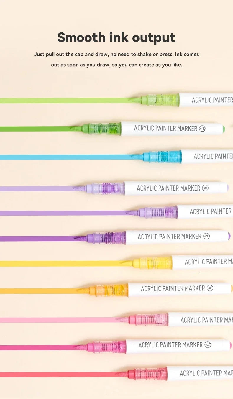 Languo 9-Piece Soft Brush Acrylic Marker Pen Set – DIY Art Markers for Hand Drawing, Painting, and Graffiti (M720)