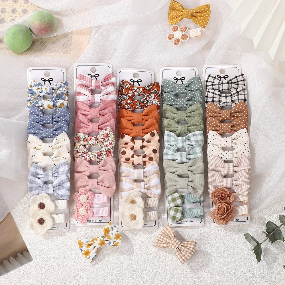 10-Piece Rainbow Fabric Bow Hair Clips – Handmade Printed Barrette Set for Girls, Mini Bangs Bows, Spring 2025 Style