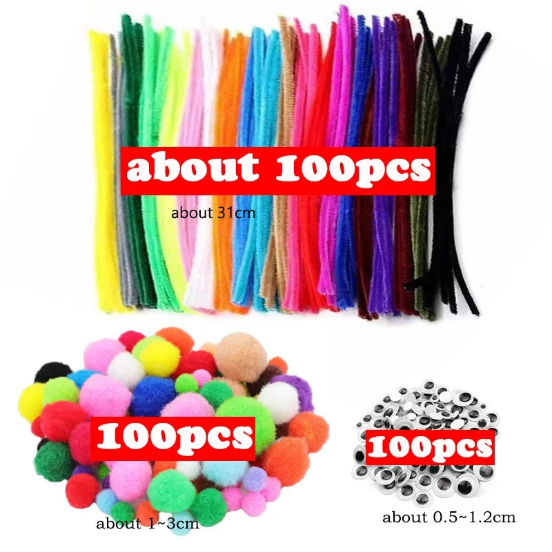 300pcs Kids Art & Craft Supplies Set – Pipe Cleaners, Pompoms & Self-Adhesive Wiggle Eyes – DIY Activities, Classroom Projects & Party Crafts