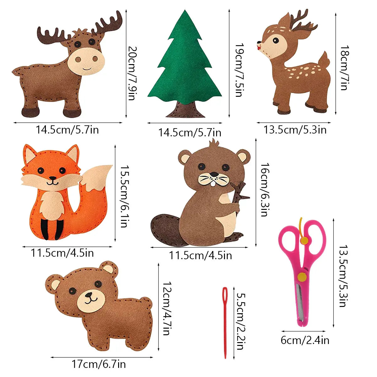 DIY Sewing Animals Craft Kit – Forest Creatures Felt Plush Toys for Kids – Beginner Sewing Set for Creative Play