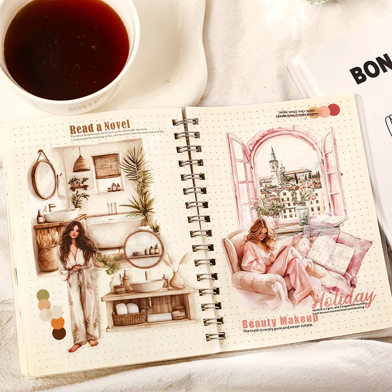 JIANQI 20 Sheets PET Die-Cut Stickers Set – Scrapbooking & Diary Craft Supplies