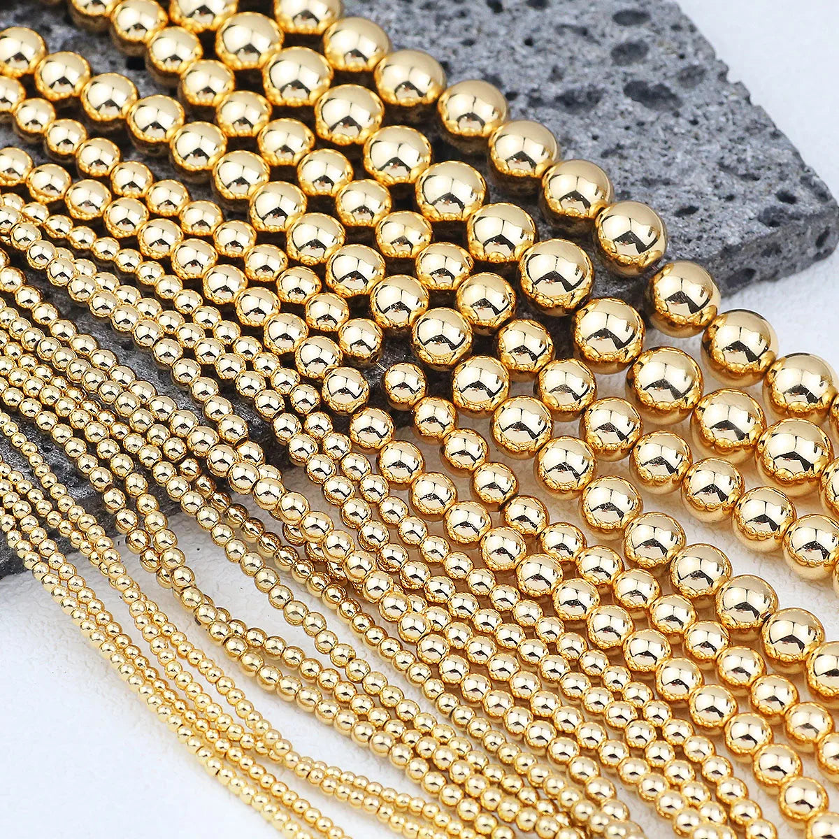 Golden Hematite Round Spacer Beads – Loose Beads for DIY Bracelets, Necklaces, and Jewelry Making