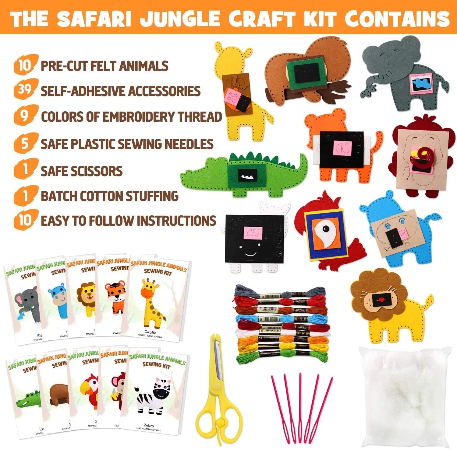 Woodland Animals Craft Kit – DIY Sewing Felt Plush Forest Creatures for Kids Beginners – Educational Arts and Crafts Set with Pre-Cut Felt and Instructions