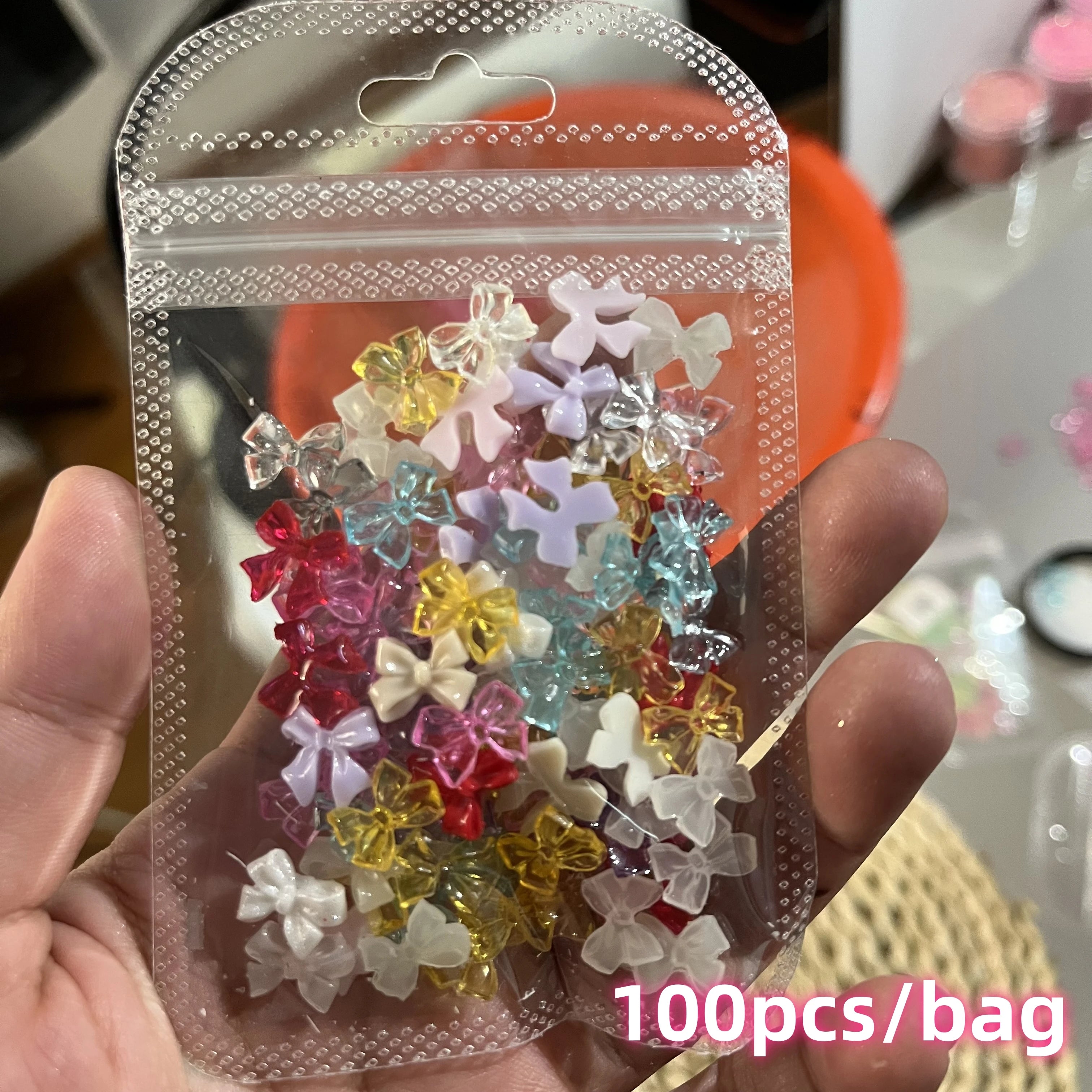 500–600pcs Mixed Resin Nail Art Charms – Y2K Flower, Heart, and Bear Decorations for DIY Manicure Accessories
