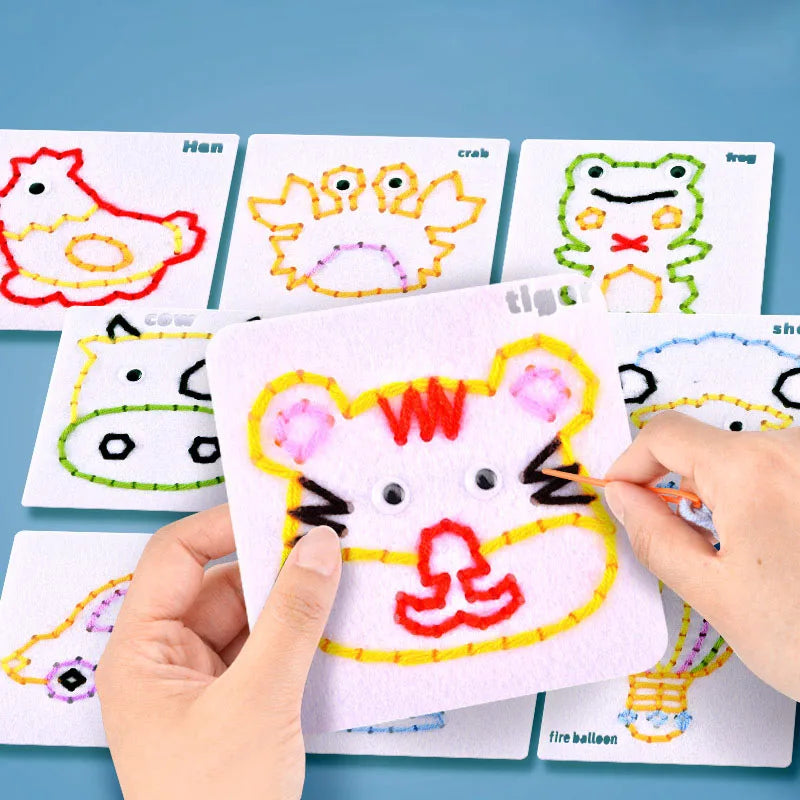 Montessori Non-woven Fabric Lacing Toys for Toddlers Kids Cartoon Animal Sewing Kit Fine Motor Skill Busy Board DIY Art Craft