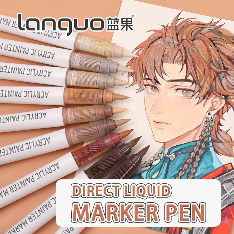 Languo 9-Piece Soft Brush Acrylic Marker Pen Set – DIY Art Markers for Hand Drawing, Painting, and Graffiti (M720)