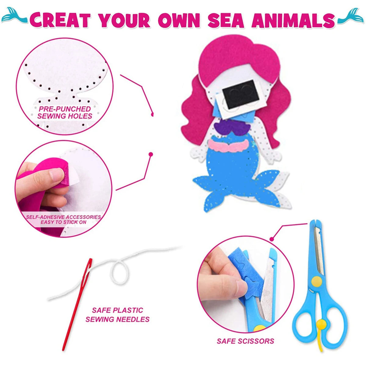 Sea Animals Sewing Kit for Kids Sea Animals Craft Kit Sewing Stuffed Animals Felt Plush Ornaments Sewing Craft Kit Educational