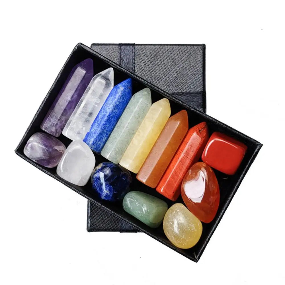 Natural Crystal Healing Stone Set – Chakra Balancing Gemstones in Gift Box – High-Quality Mineral Ornaments for Home, Meditation & Decor (14/10/8/7 PCS)