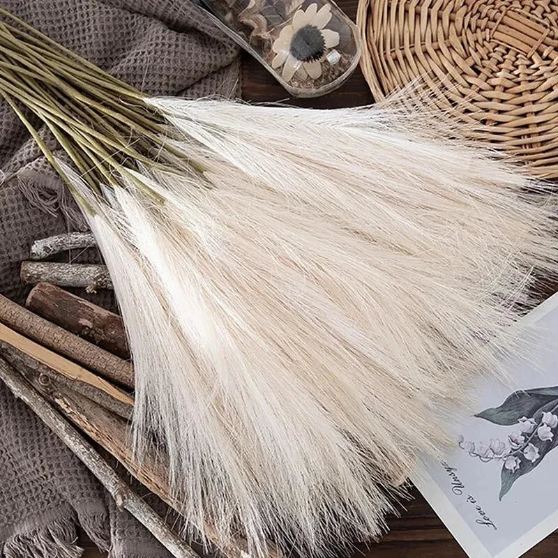10pcs Artificial Reed Bouquet – Bohemian Pampas Grass Style Imitation Flowers for Home Décor, Wedding, and Christmas Decorations