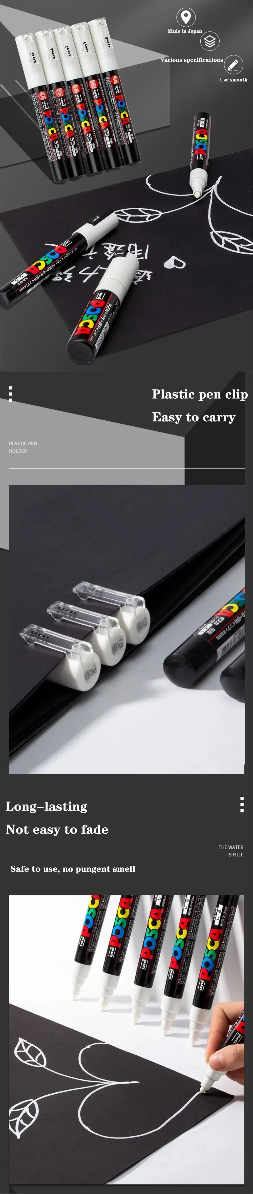 UNI POSCA Acrylic Marker Pen – White or Black Paint Pen for Posters, Graffiti, and Art Projects – PC-1M / 3M / 5M Tip Sizes (1PC)