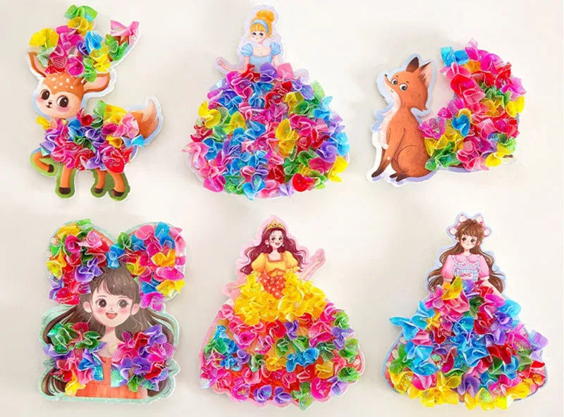 3pcs Princess Poking Art Craft Kit – DIY Sticker Fabric Cards for Kids – Creative Puzzle Painting and Dressing Game Toy