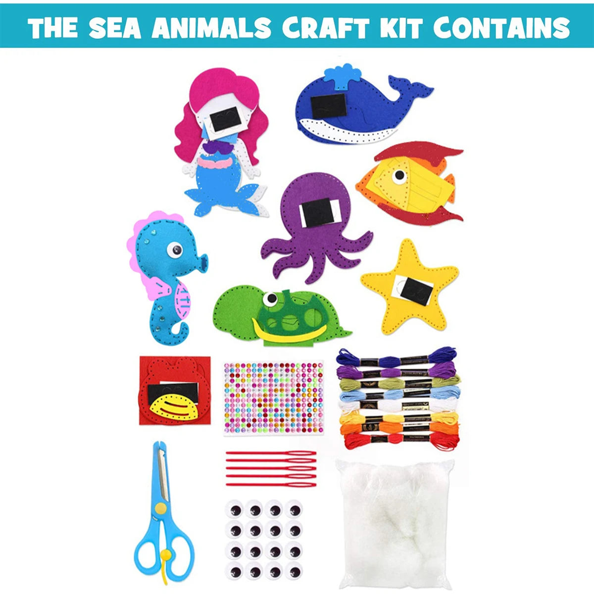 Sea Animals Sewing Kit for Kids Sea Animals Craft Kit Sewing Stuffed Animals Felt Plush Ornaments Sewing Craft Kit Educational