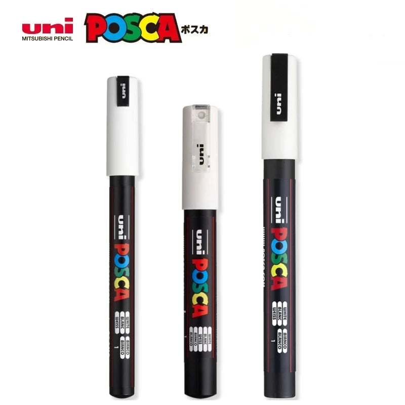 UNI POSCA Acrylic Marker Pen – White or Black Paint Pen for Posters, Graffiti, and Art Projects – PC-1M / 3M / 5M Tip Sizes (1PC)