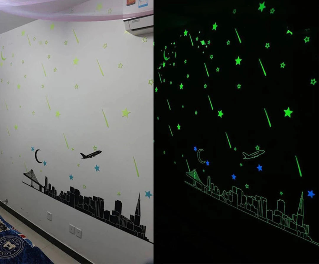 Glow in the Dark Cartoon Butterfly & Stars Wall Stickers – Luminous Noctilucent Decals for Kids Room & Bedroom Decor
