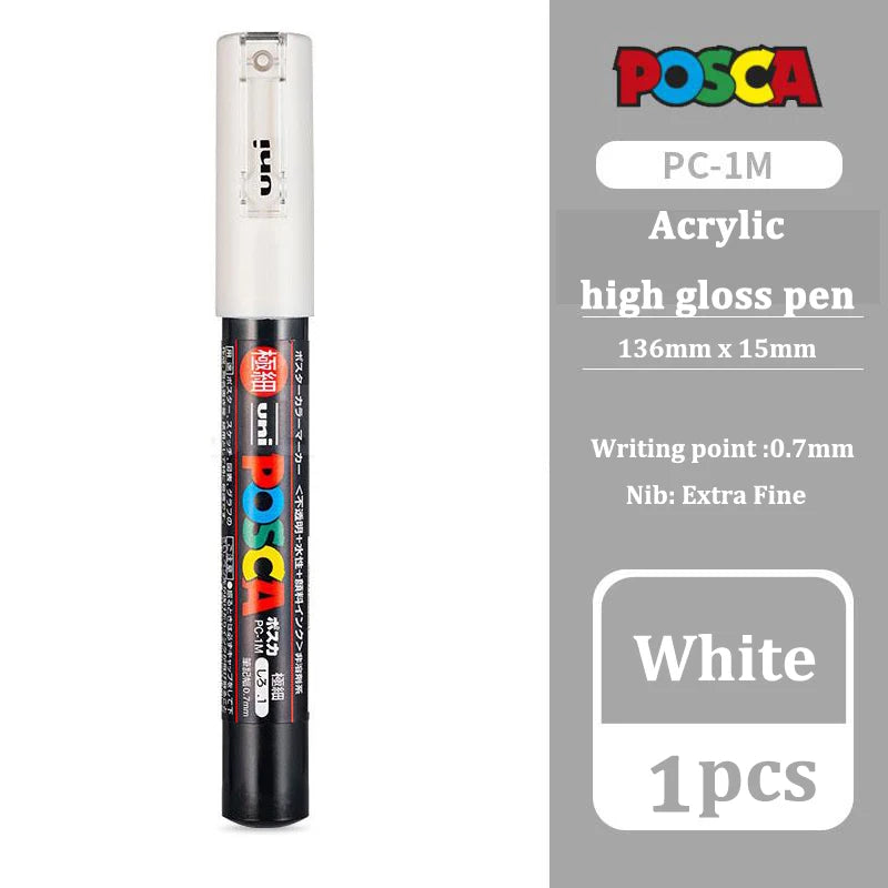 UNI POSCA Acrylic Marker Pen – White or Black Paint Pen for Posters, Graffiti, and Art Projects – PC-1M / 3M / 5M Tip Sizes (1PC)