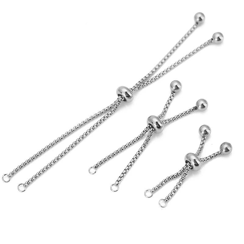 2pcs PVD Never Fade Stainless Steel Extended Chain Adjustable Extension Extender Chain With Rubber Beads For DIY Jewelry Making