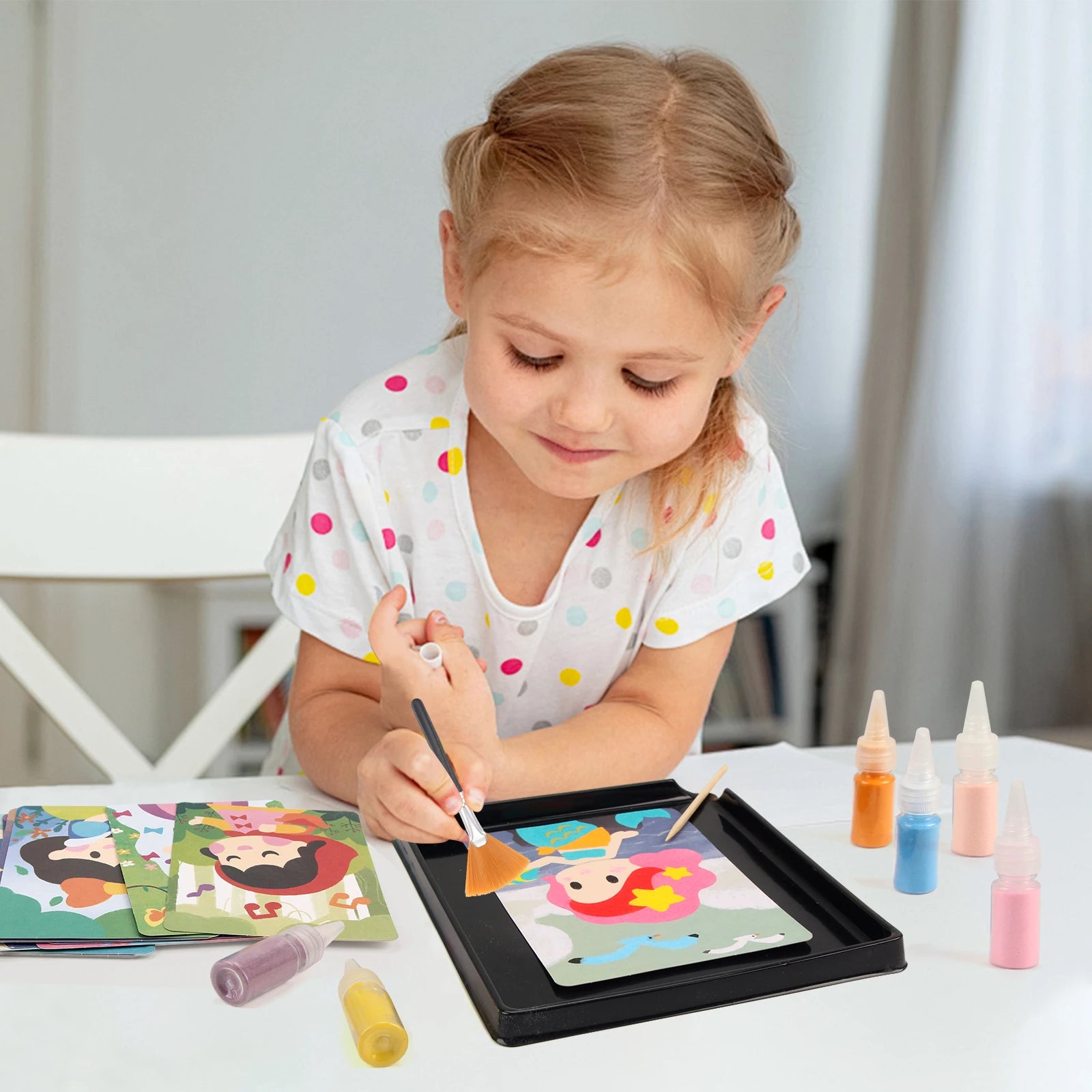 Sand Art Kit for Kids – 12 Princess Sand Painting Cards with 14 Colors – DIY Montessori Crafts, Educational Toys & Creative Gifts for Girls and Boys Ages 4–10