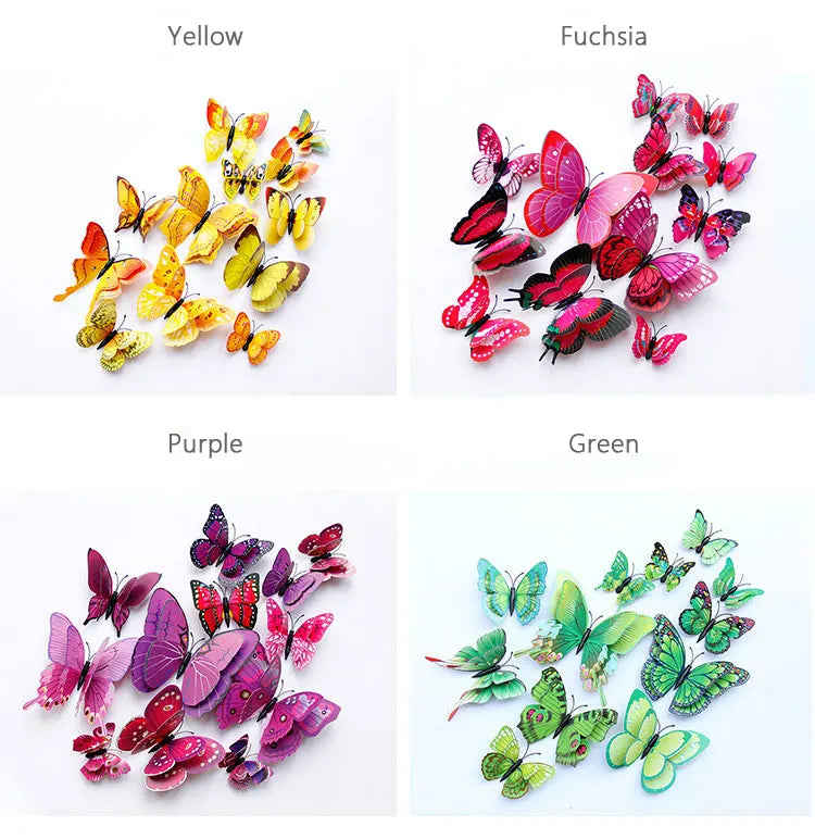12pcs 3D Double Layer Butterfly Wall Stickers – DIY Magnetic Wall Art for Living Room, Kids Room & Wedding Decor
