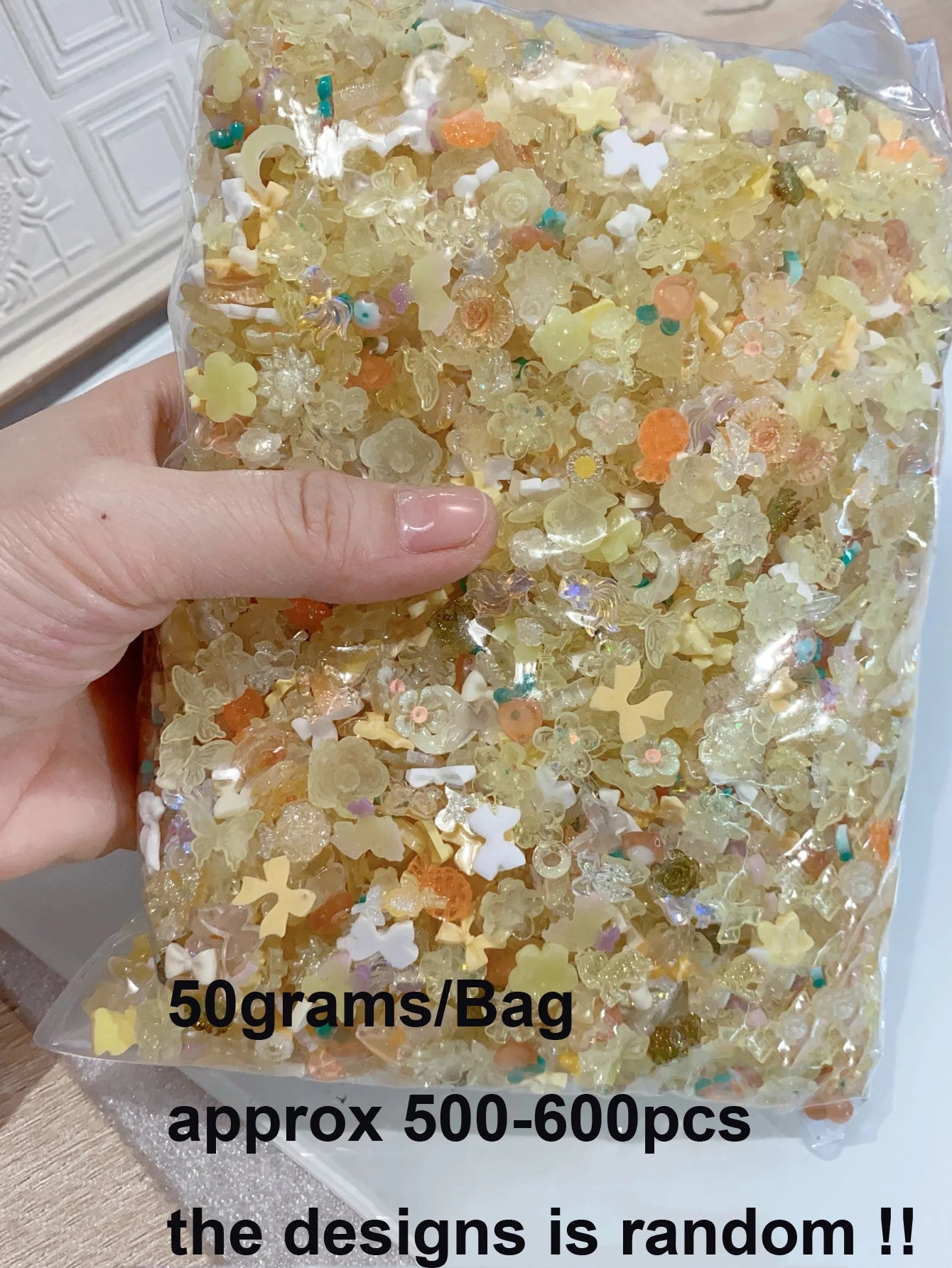 50g Blue Mixed Nail Art Charms – 500–600pcs Resin Bow, Flower & Camellia Decorations for DIY Manicure Accessories